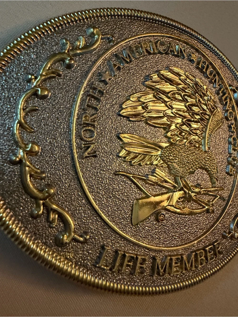 North American Hunting Club Gold Tone Belt Buckle Life Member New in Box